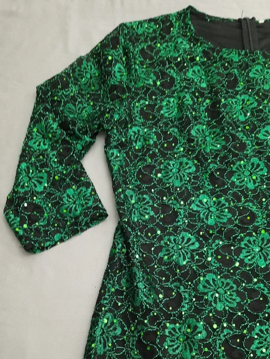 Green Floral Velvet Sheath Dress - Women Size XXL - Picture 4 of 13